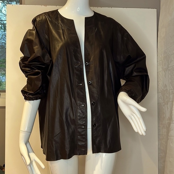 Shamask Sz 3 (XL) Brown Soft Leather Button Front Loose Shirt - Picture 1 of 12